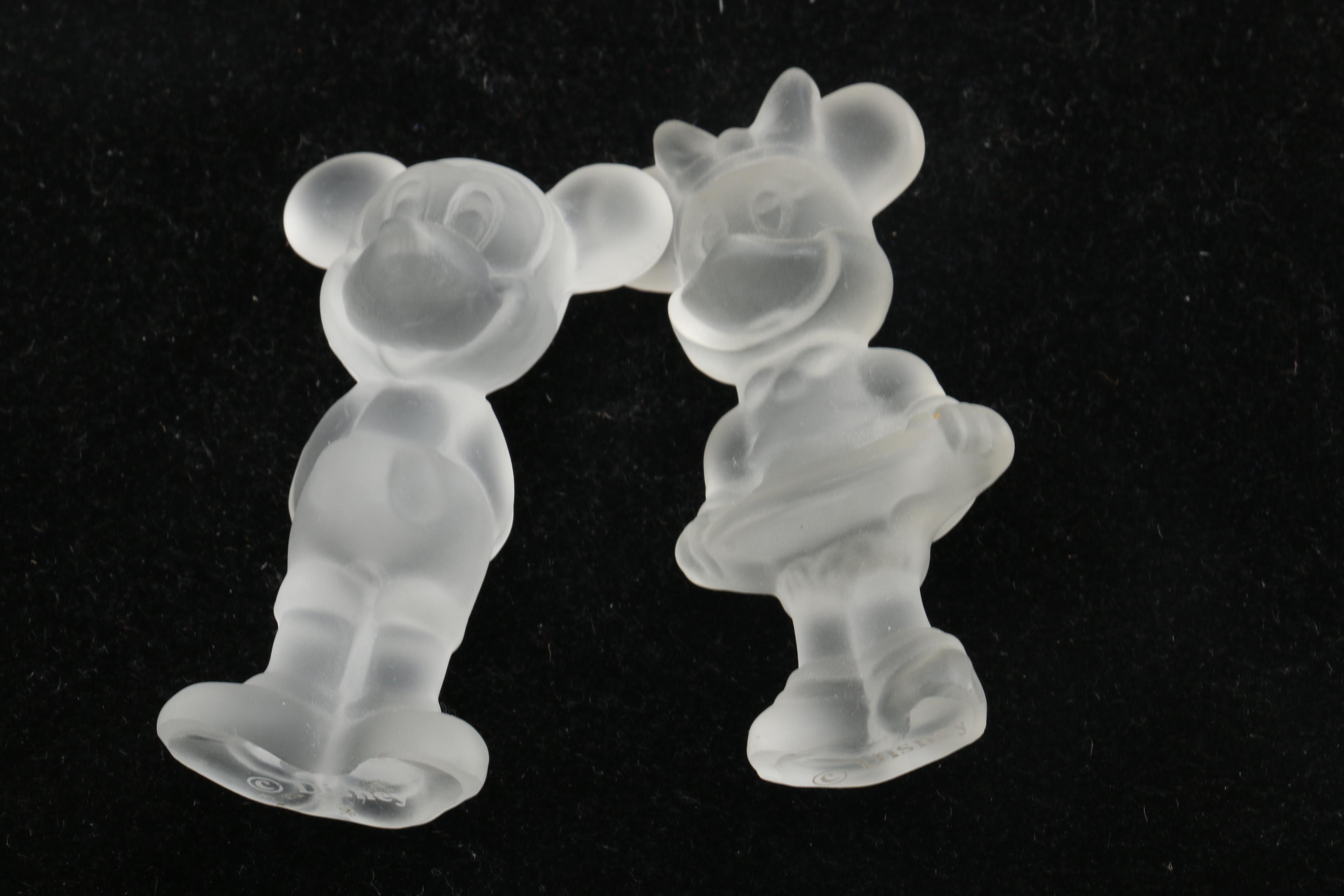 Disney's Glass Enchanted Rose with Frosted Mickey and Minnie Figurines
