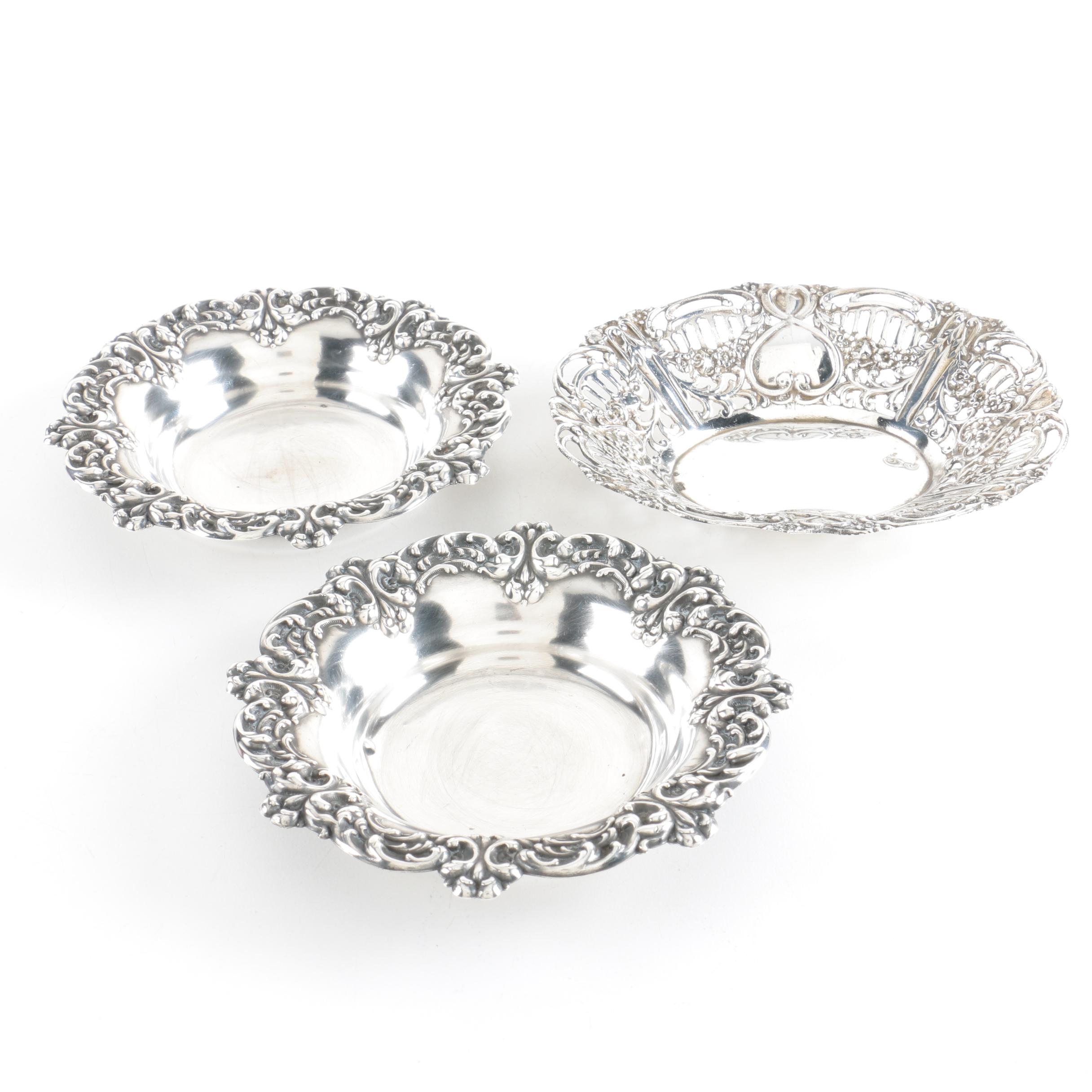 Amston Silver Co. Sterling Bon Bon Bowls with Israeli 800 Silver Bowl