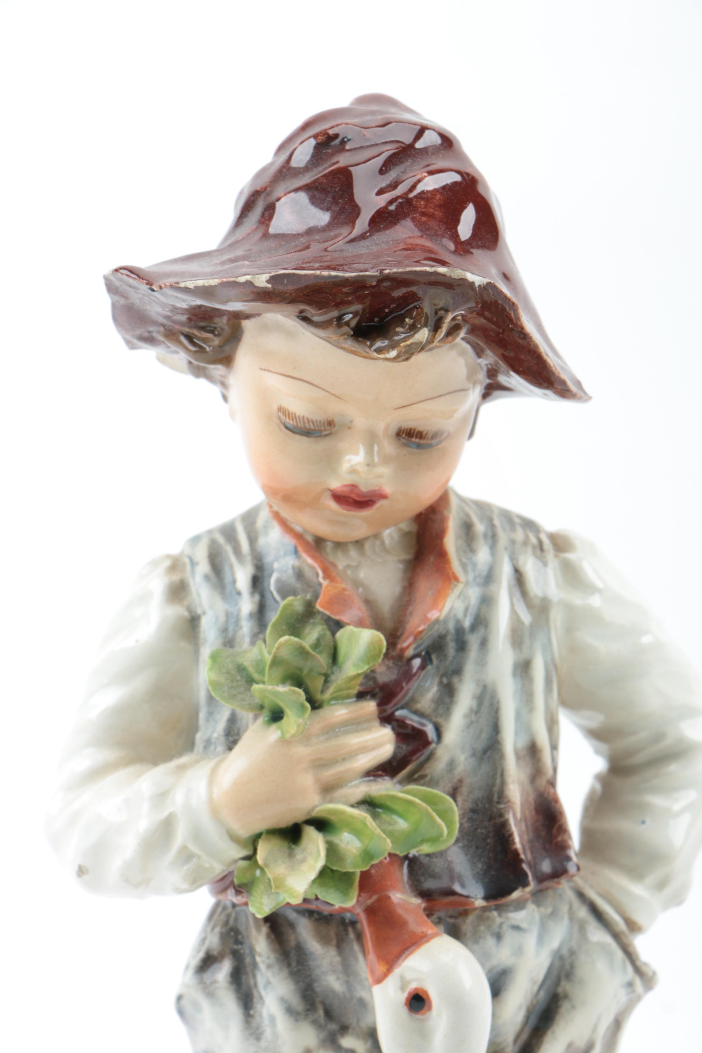 Italian Porcelain Figurine of a Boy Feeding Geese