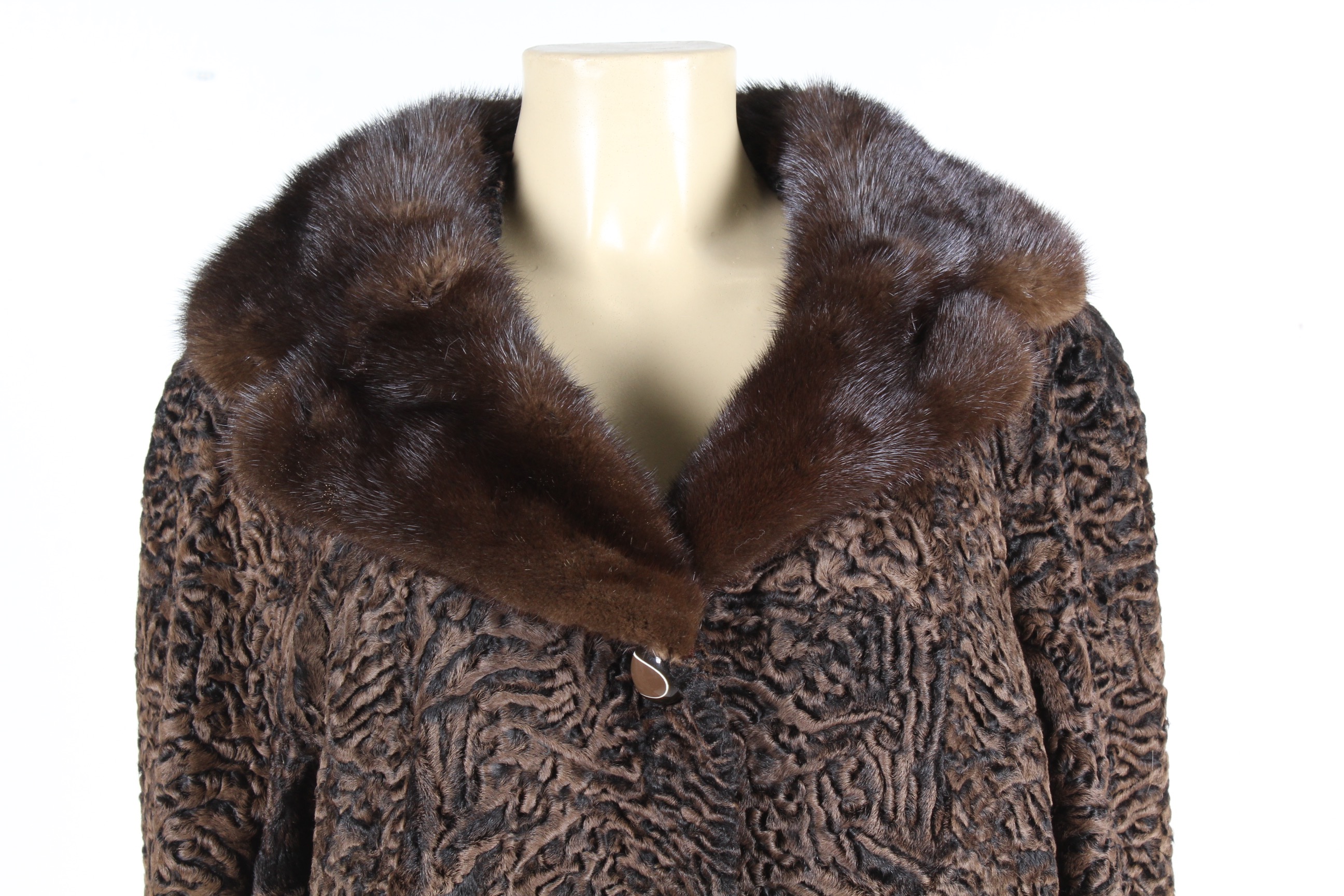 Vintage Curly Lamb Coat with Mink Collar by Ferdinand Roth