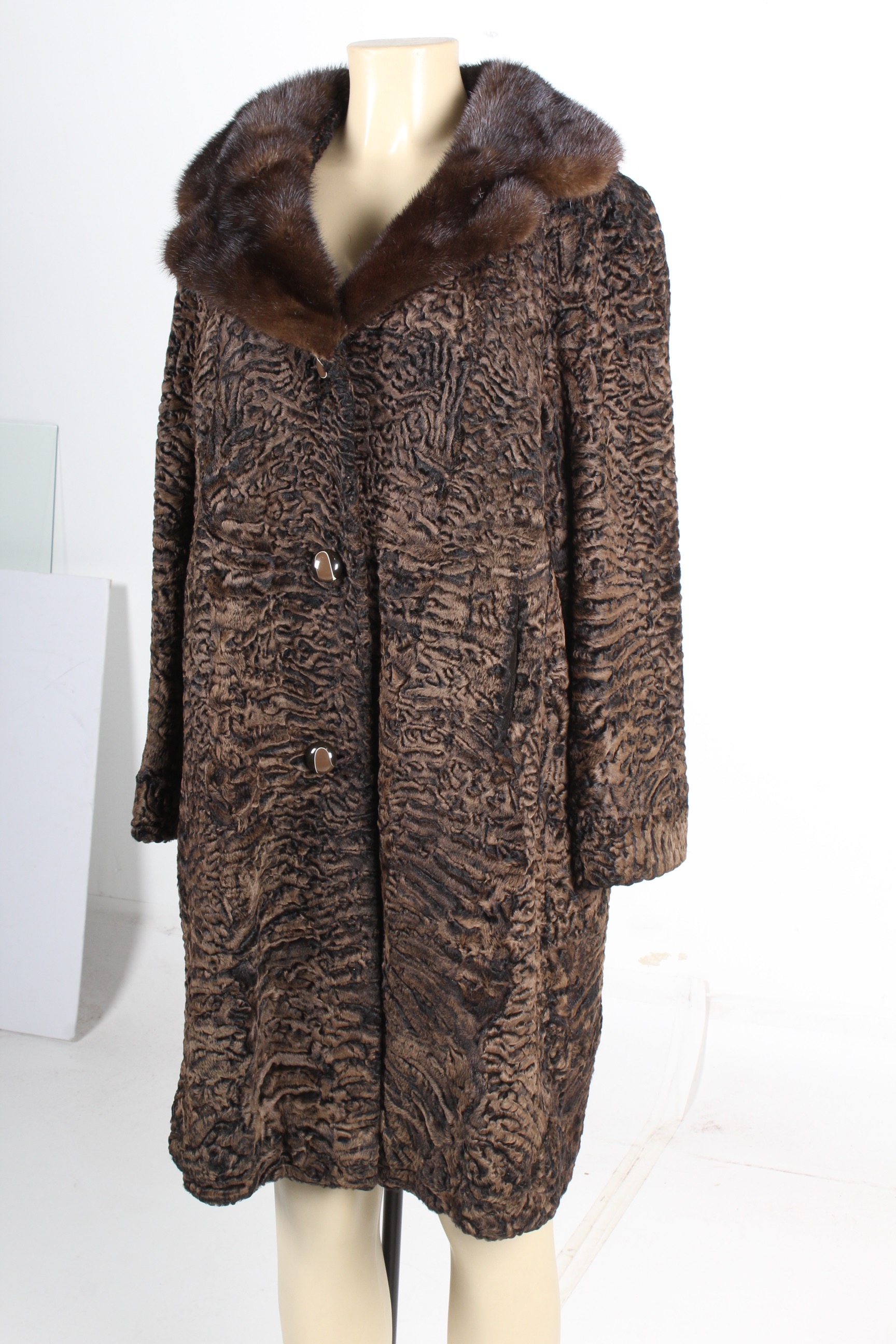 Vintage Curly Lamb Coat with Mink Collar by Ferdinand Roth