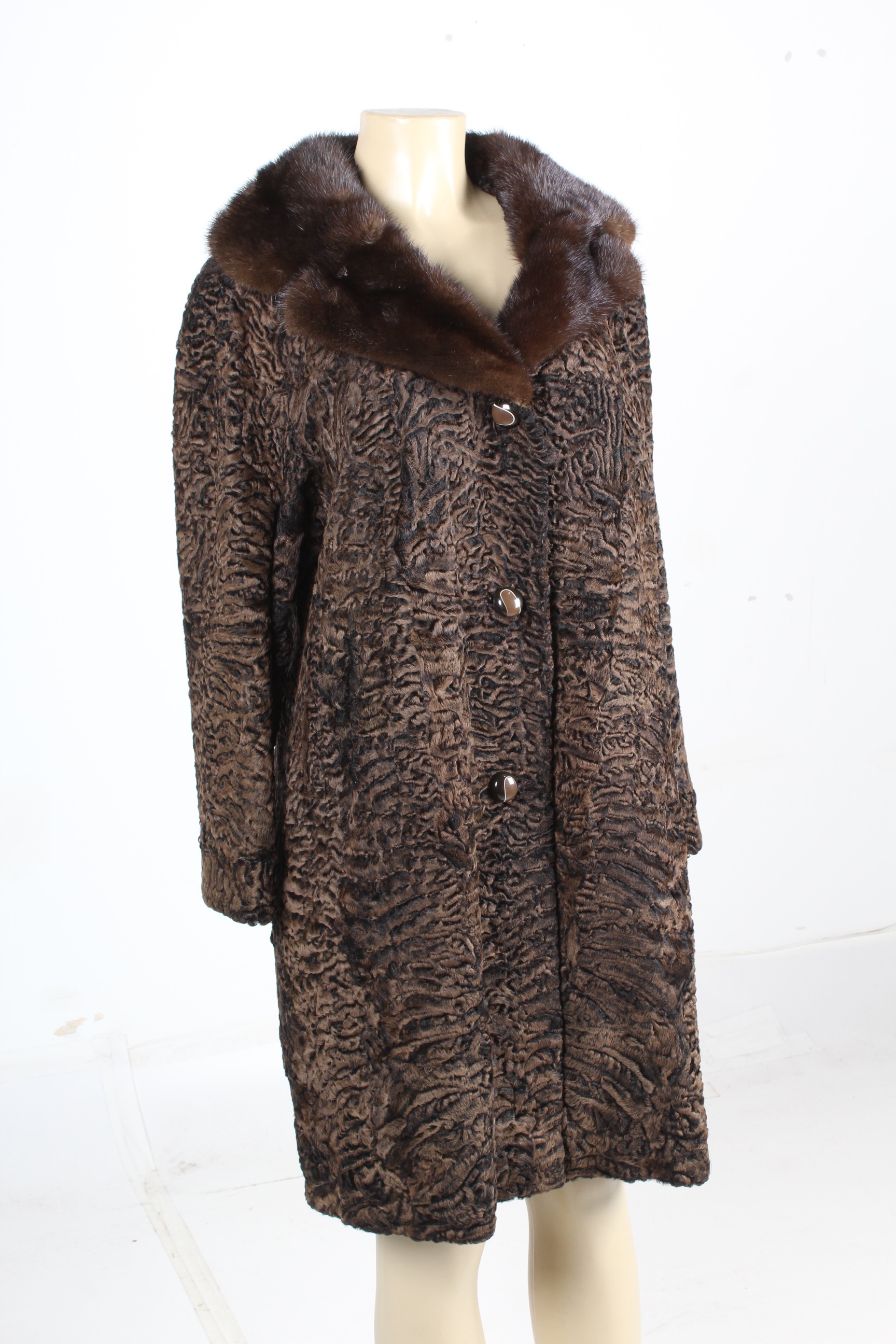 Vintage Curly Lamb Coat with Mink Collar by Ferdinand Roth