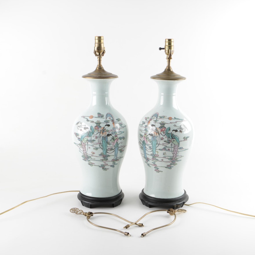 Pair of Asian Inspired Urn Shaped Table Lamps