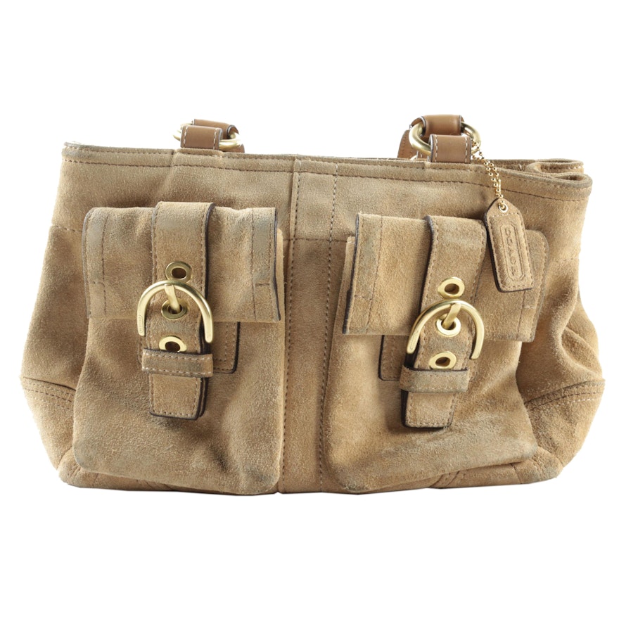 Coach Soho Tan Suede Buckle Pocket Satchel