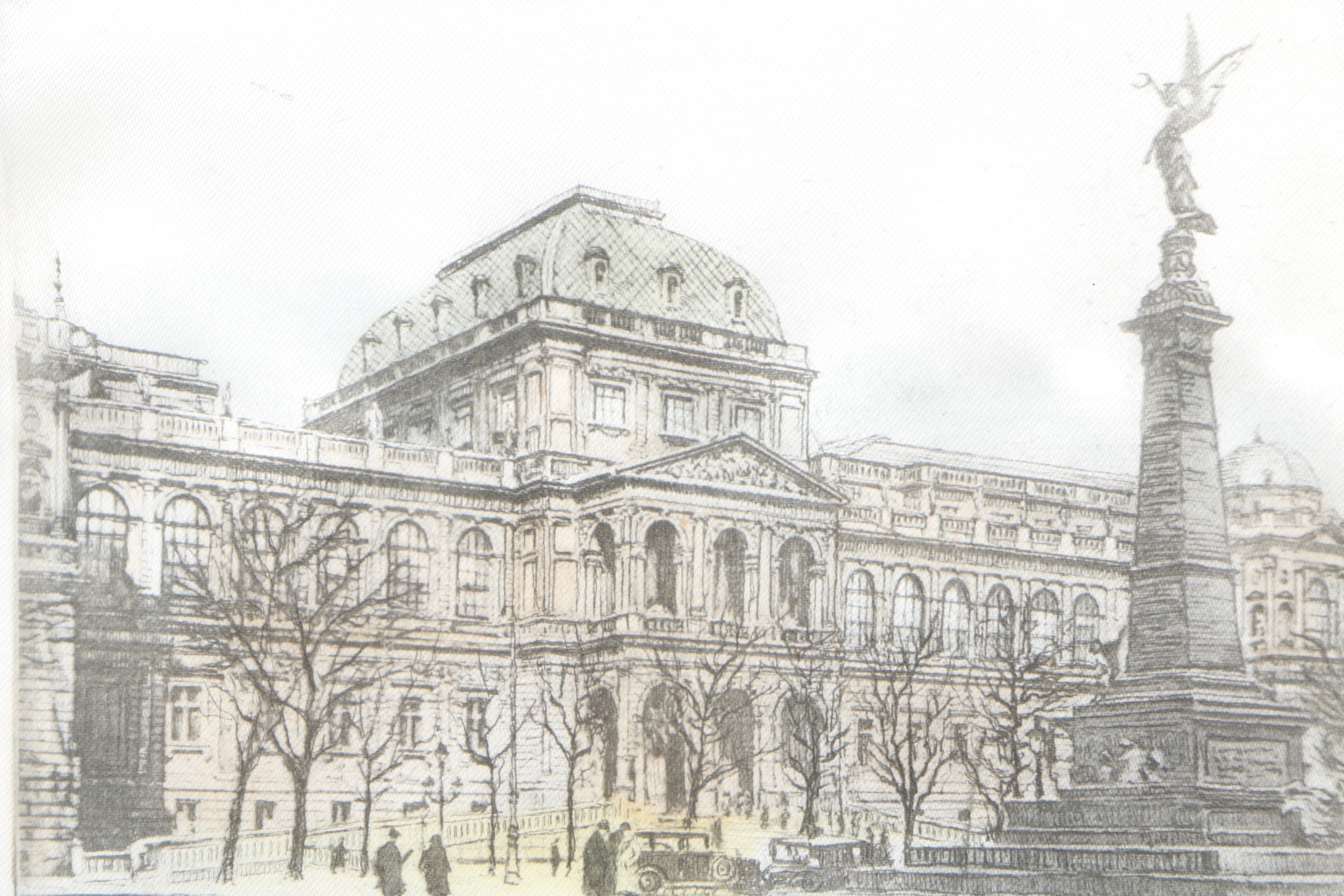 Hans Leisch Mid-Century Intaglio Prints on Silk of Austrian Scenes