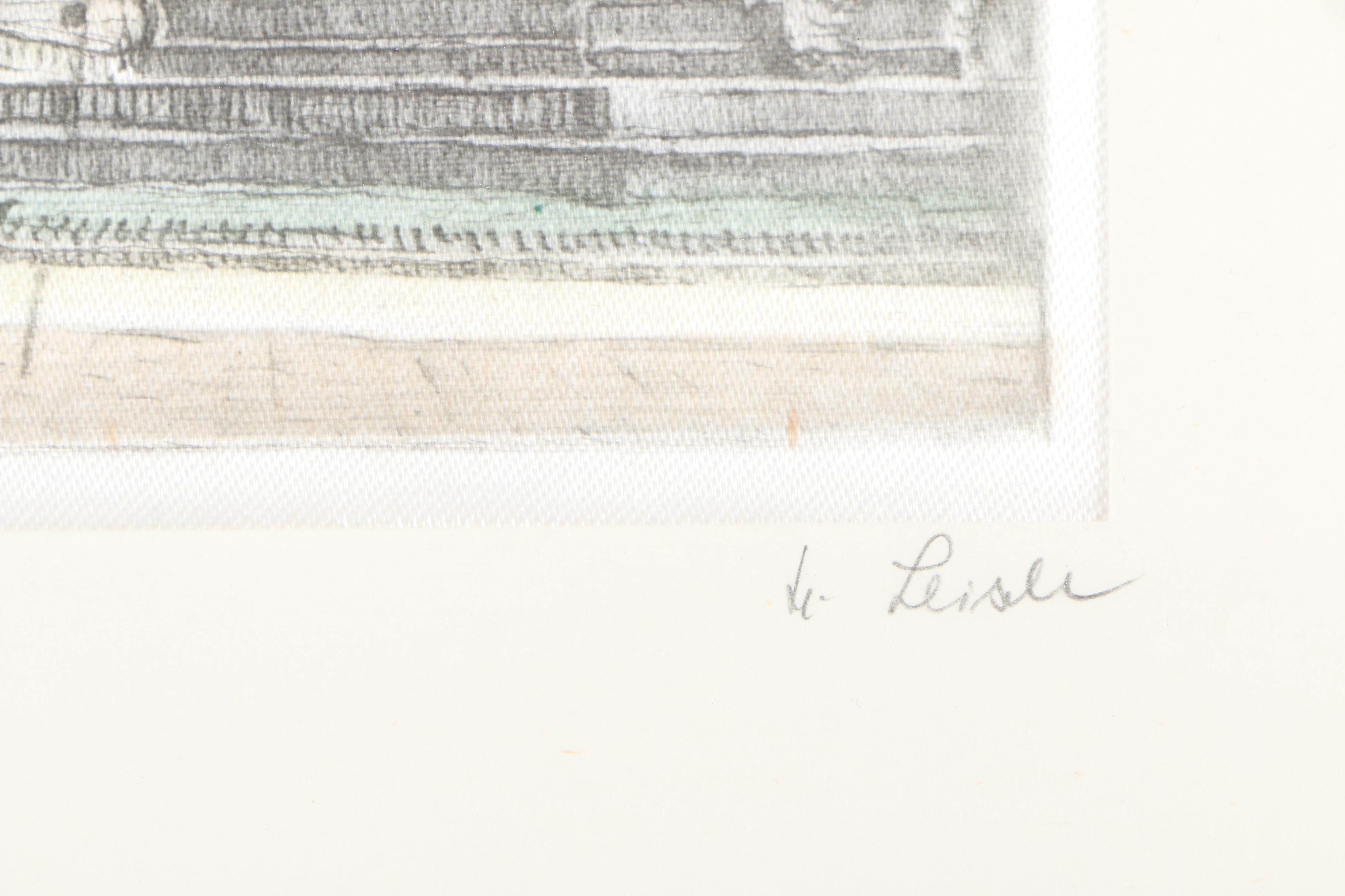 Hans Leisch Mid-Century Intaglio Prints on Silk of Austrian Scenes