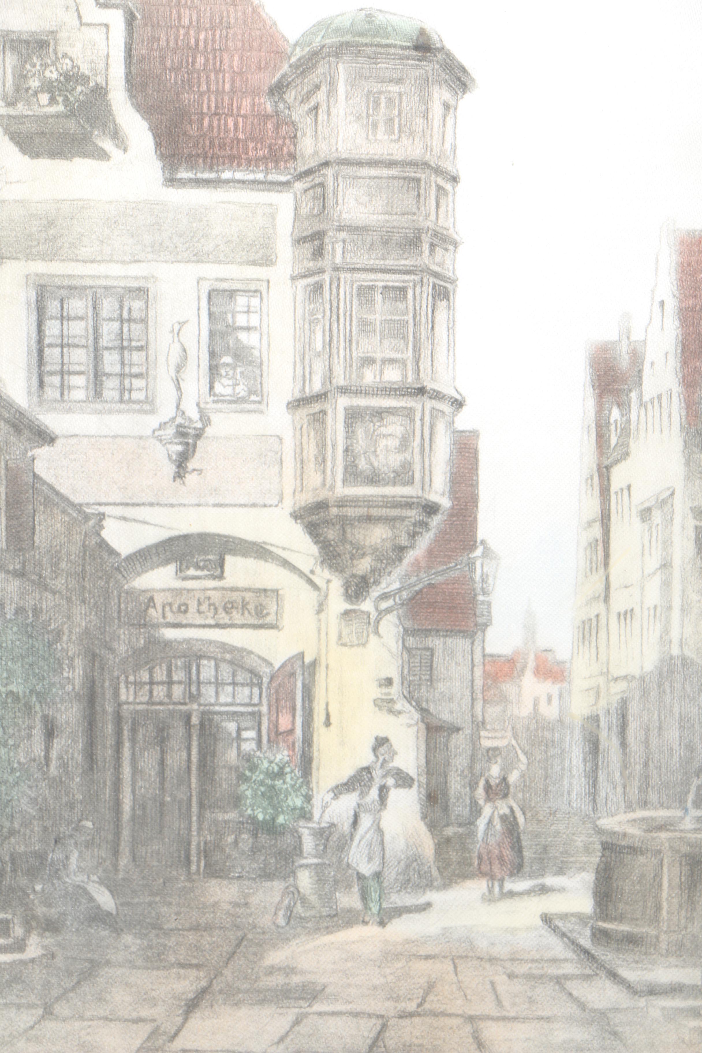 Hans Leisch Mid-Century Intaglio Prints on Silk of Austrian Scenes