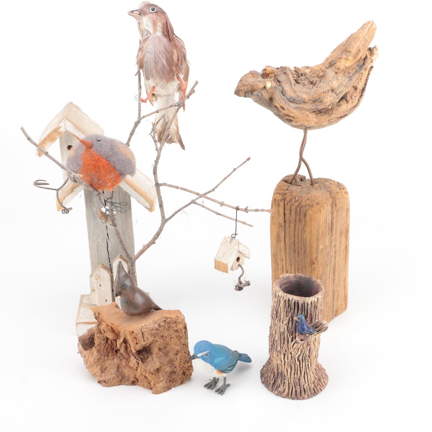 Wood and Ceramic Bird Figurines