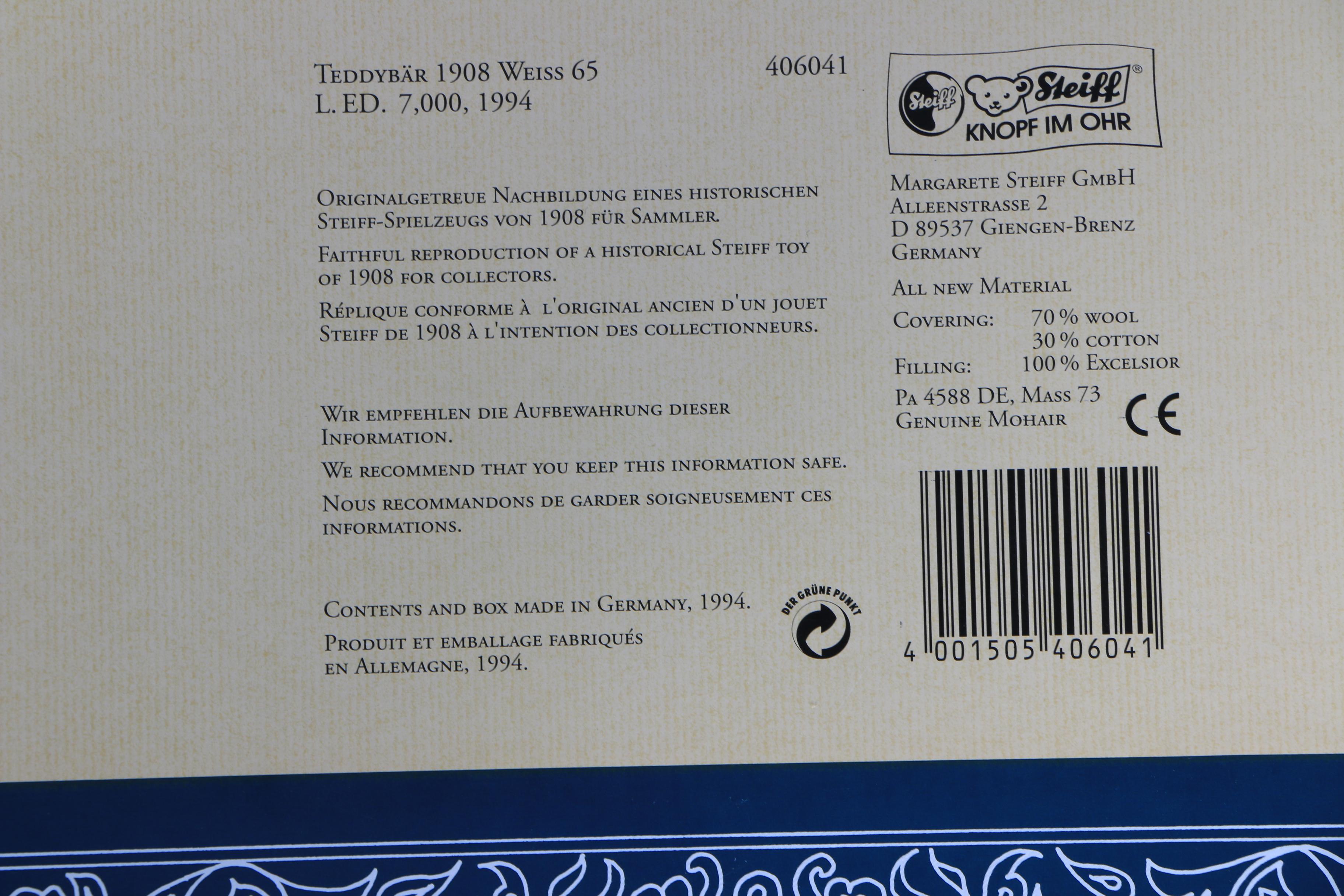 1994 Steiff Limited Edition "Teddybär 1908" Plush Teddy