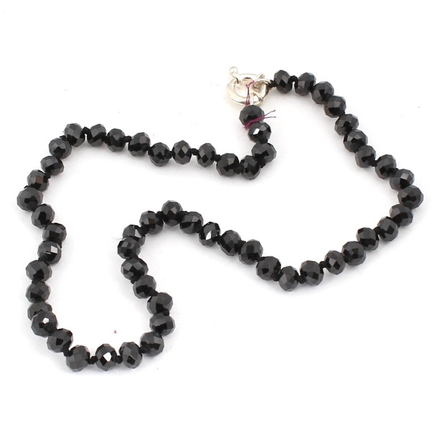 Sterling Silver Black Spinel Bead Necklace