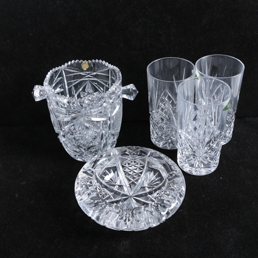 Shannon Crystal Tumblers with Crystal Ash Receiver and Ice Bucket