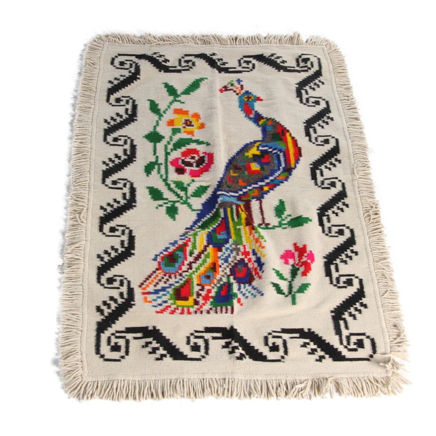 Handwoven Pictorial Wool Area Rug/Blanket