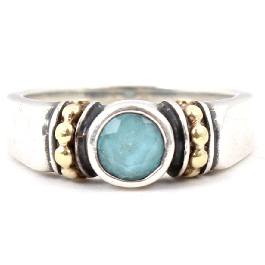 Caviar Sterling Silver and 18K Yellow Gold Blue Topaz Ring