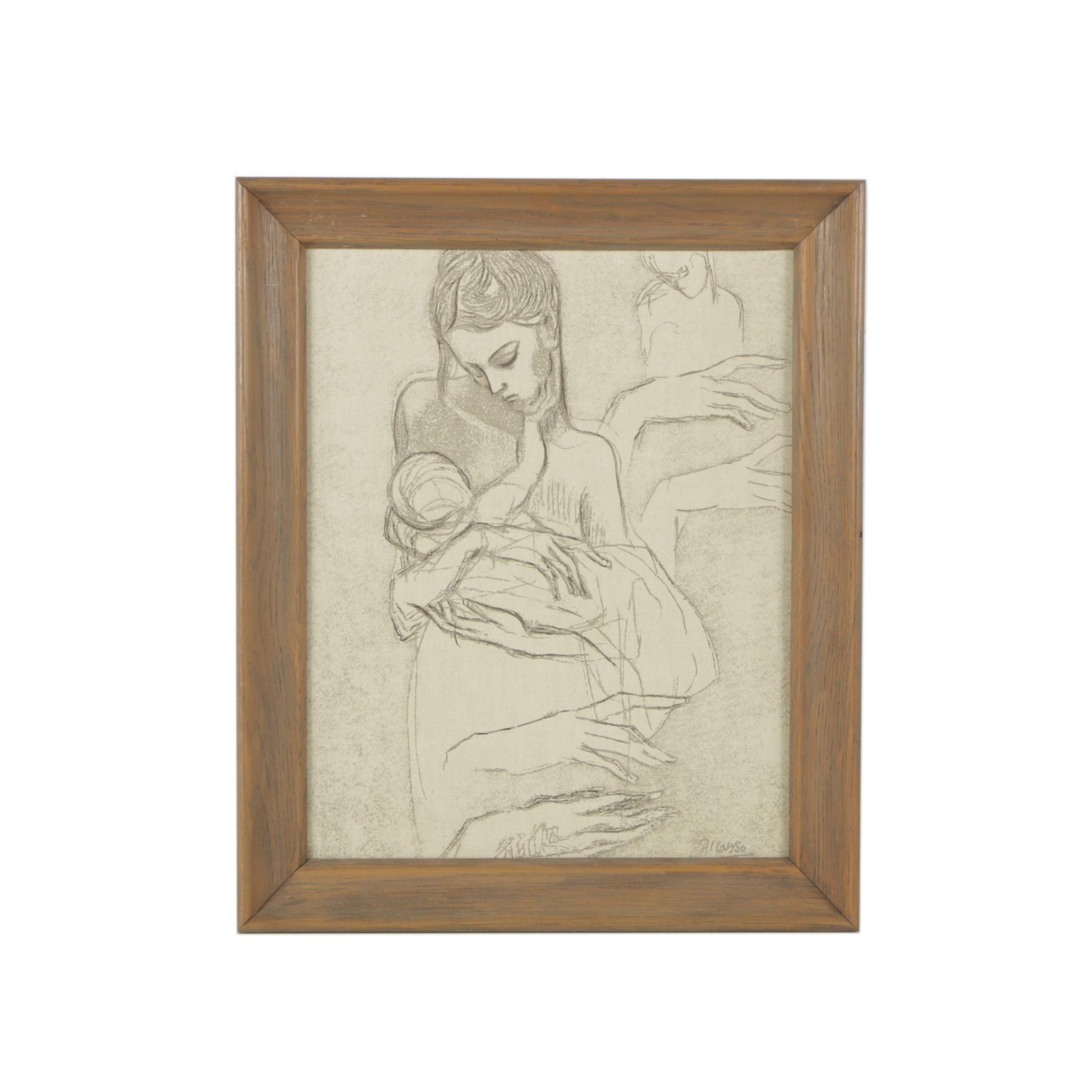 Acrylic Copy Painting on Canvas after Pablo Picasso "Mother and Child"