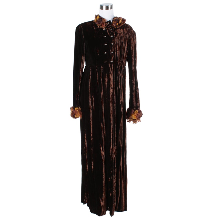 Vintage Sharon Young Embellished Brown Crushed Velvet Dress