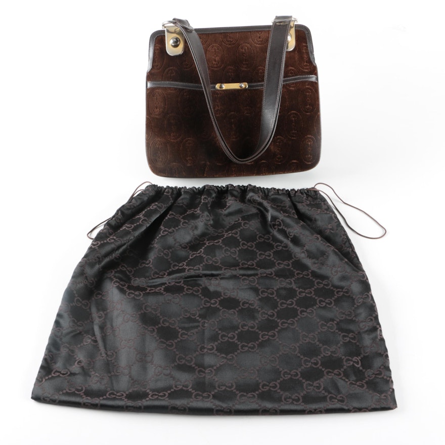 Vintage Gucci Horsebit Brown Velveteen Handbag