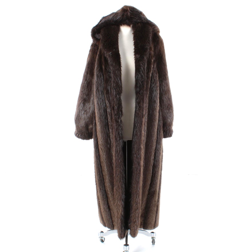 Women's HF Hinsdale Furriers Beaver Fur Coat with Removable Hood