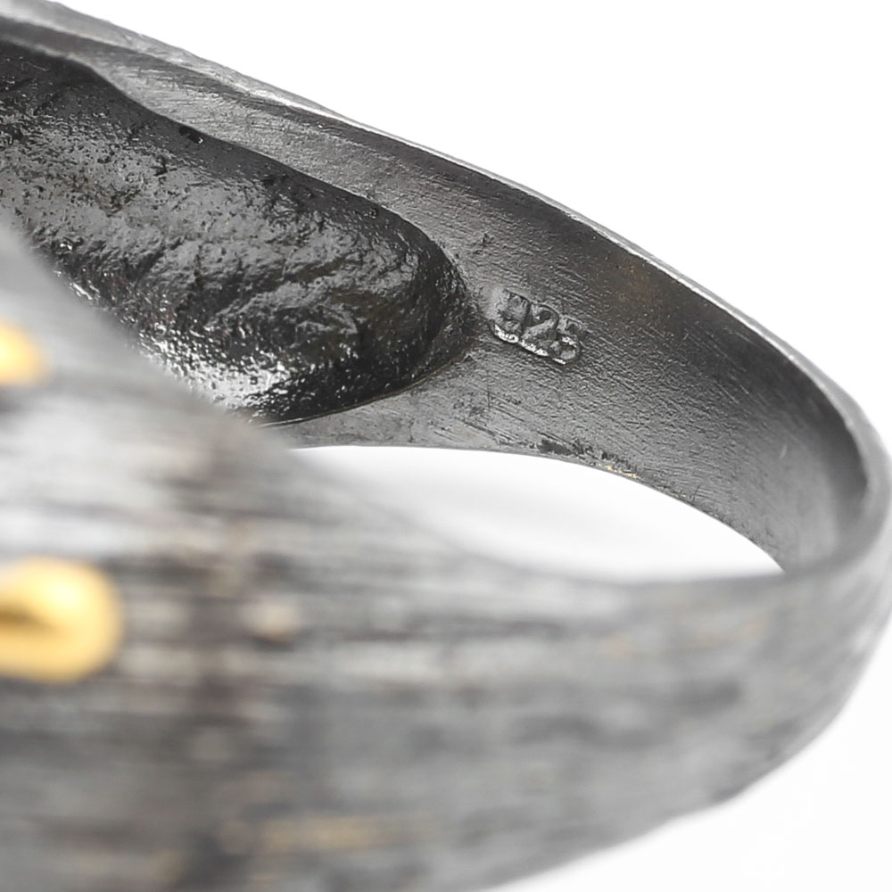 Oxidized Sterling 12.95 CT Lemon Quartz, Garnet, Peridot Ring with Gold Wash