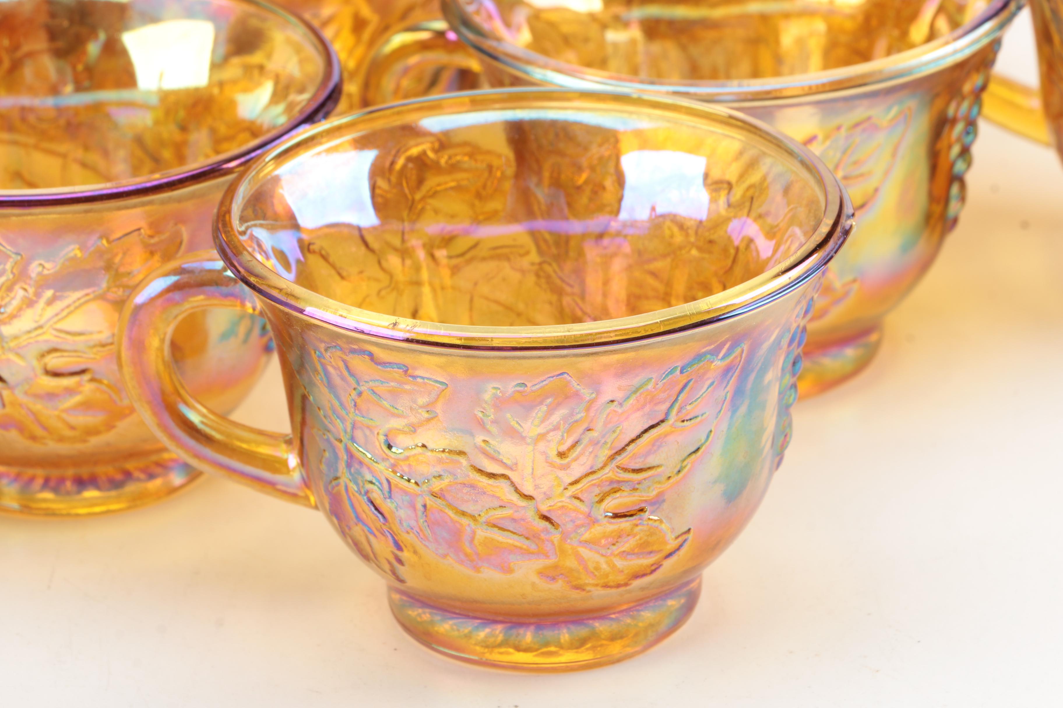 Vintage Indiana Glass "Harvest" Carnival Glass Punch Bowl Set