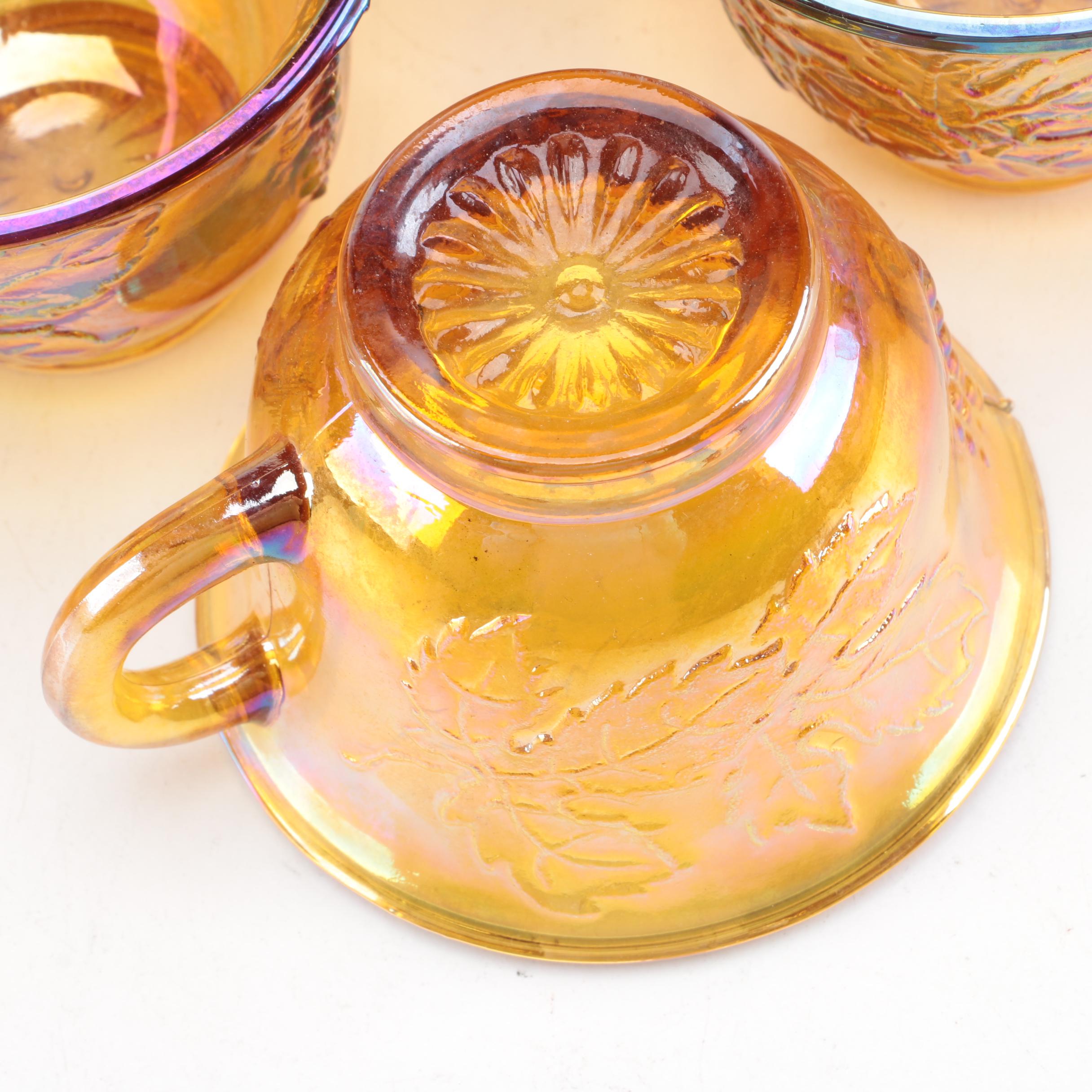 Vintage Indiana Glass "Harvest" Carnival Glass Punch Bowl Set