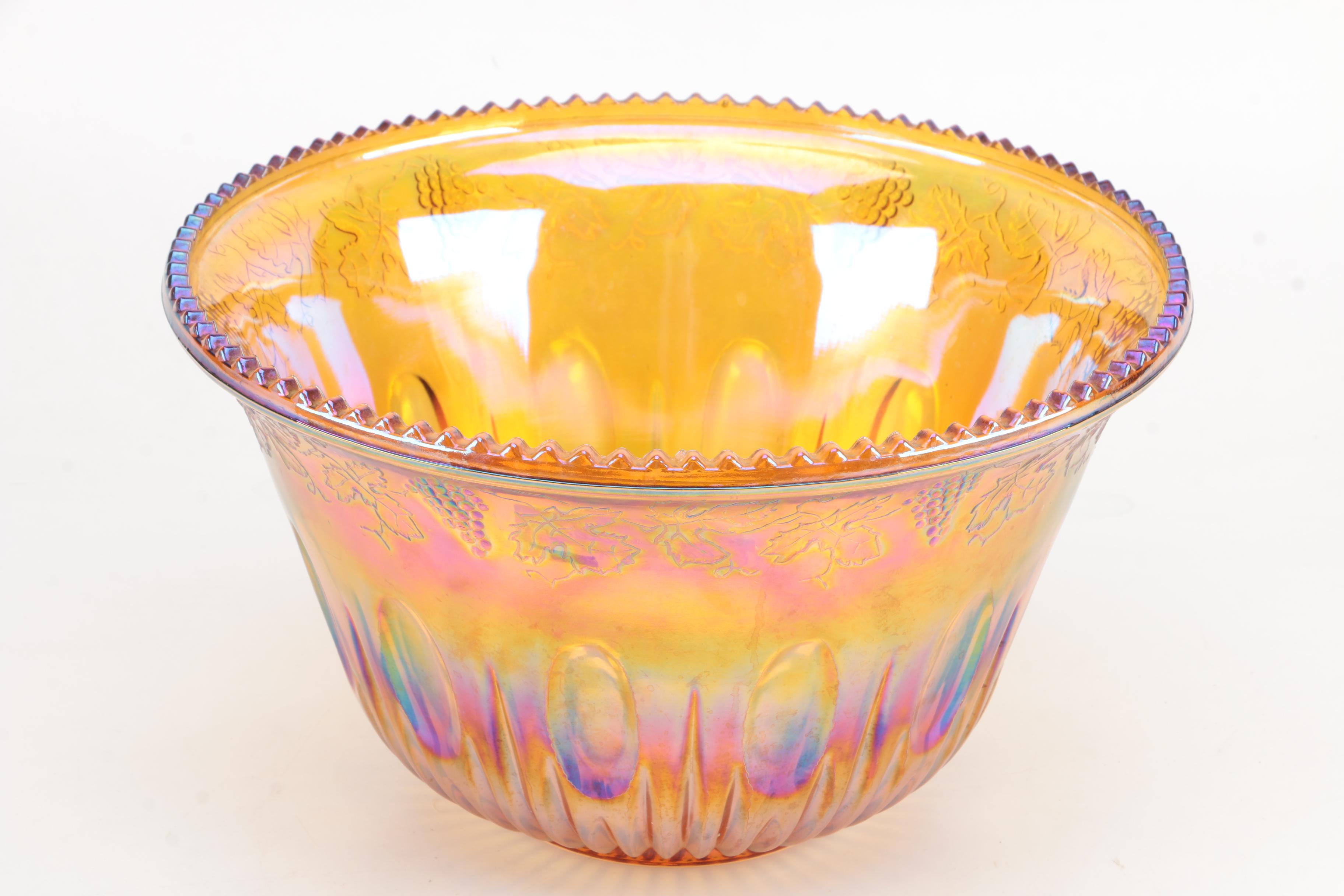 Vintage Indiana Glass "Harvest" Carnival Glass Punch Bowl Set