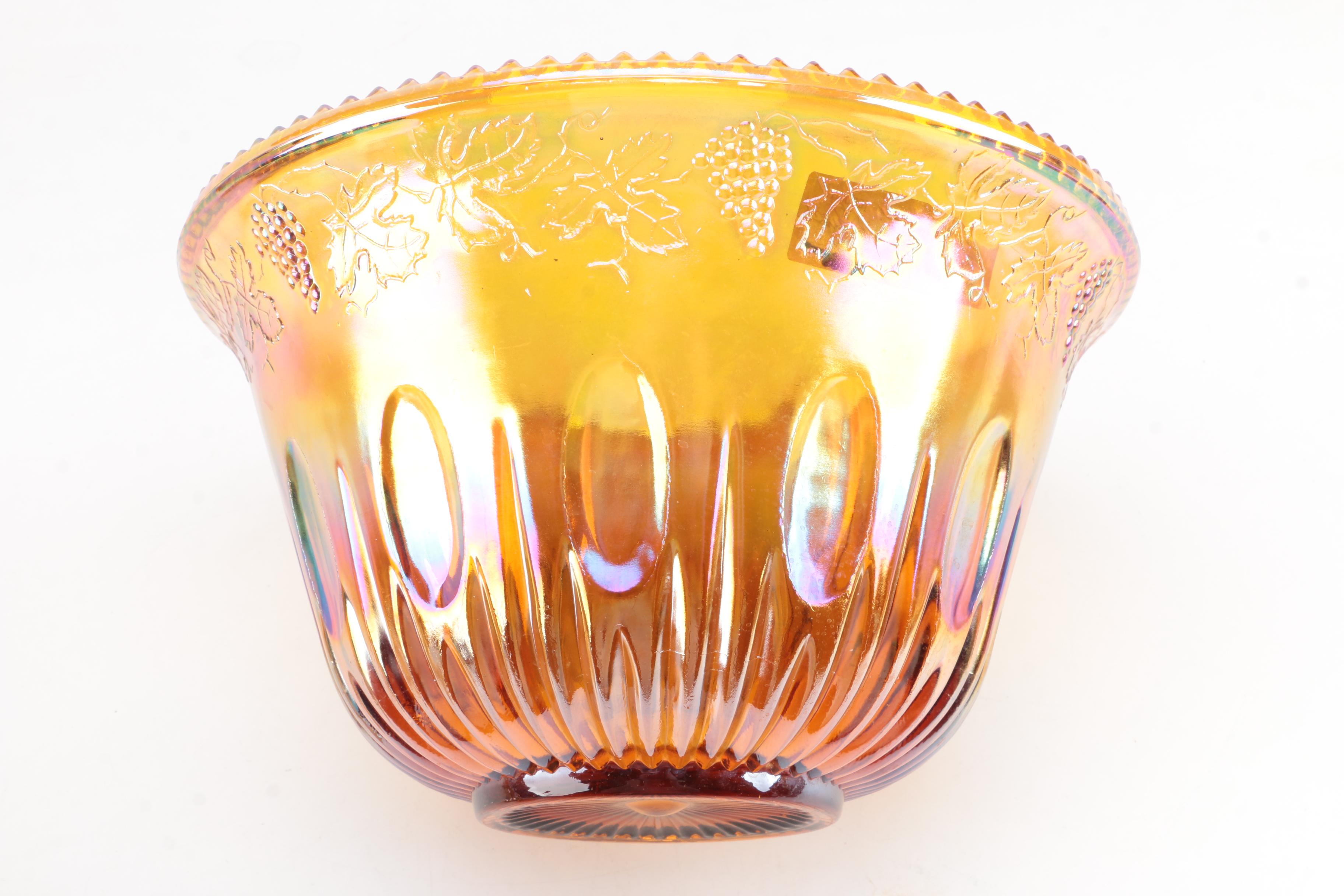 Vintage Indiana Glass "Harvest" Carnival Glass Punch Bowl Set