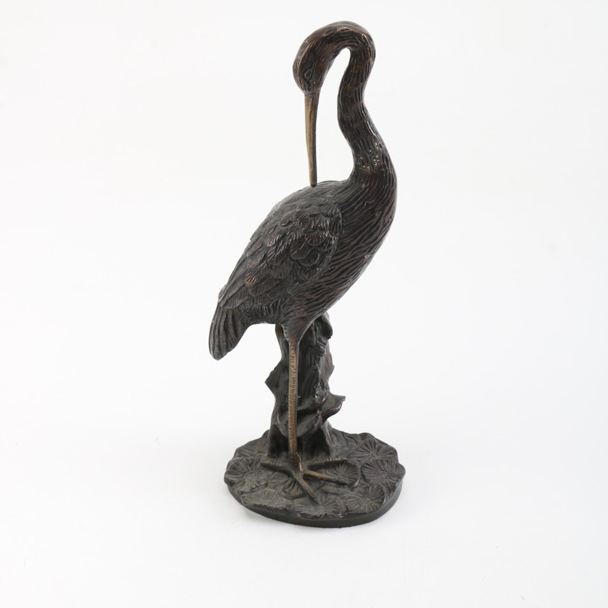 Brass Figurine of an Ibis Preening