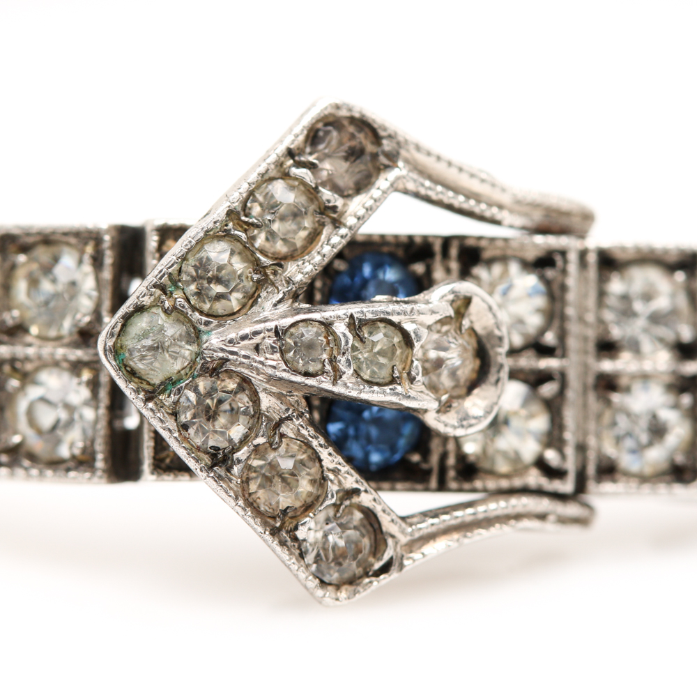Art Deco Diamonbar Wachenheimer Bros Sterling Silver Glass Paste Buckle Bracelet