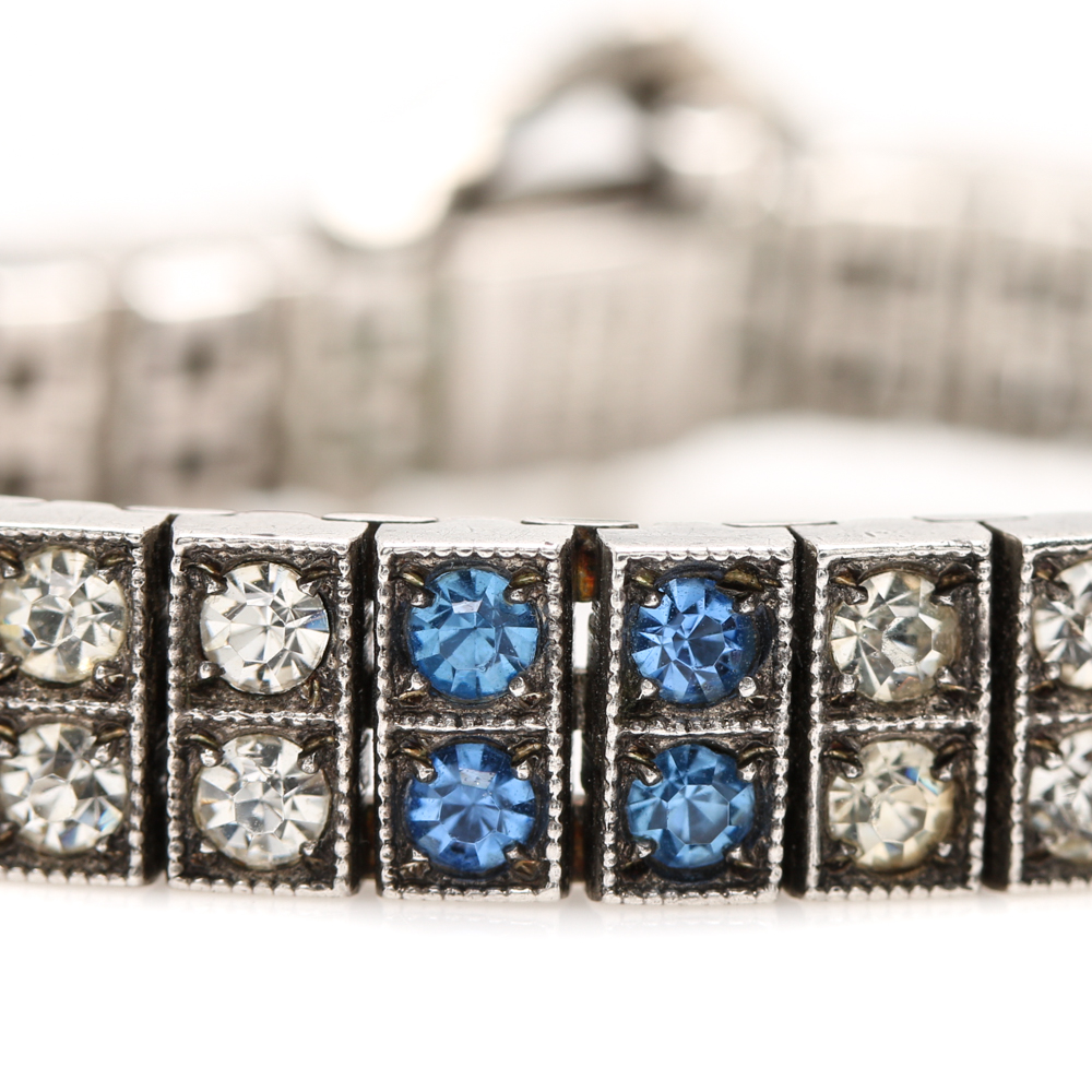 Art Deco Diamonbar Wachenheimer Bros Sterling Silver Glass Paste Buckle Bracelet