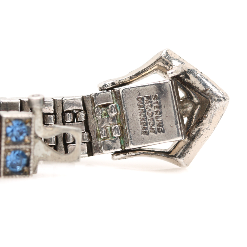 Art Deco Diamonbar Wachenheimer Bros Sterling Silver Glass Paste Buckle Bracelet