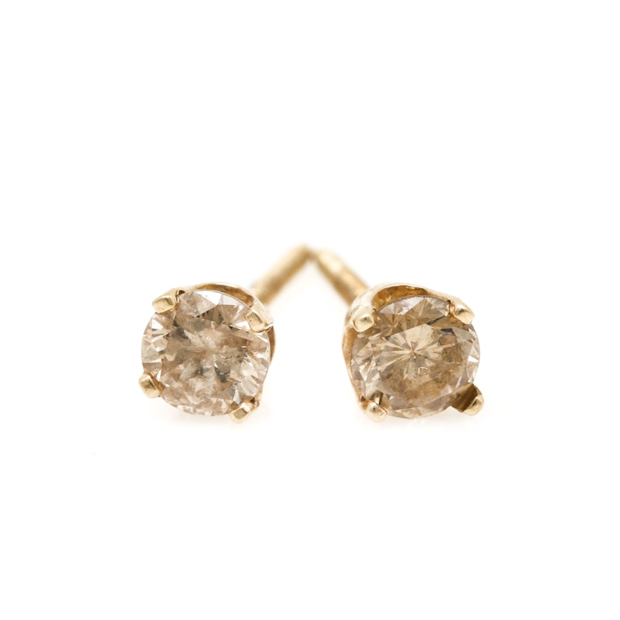 14K Yellow Gold Diamond Stud Earrings