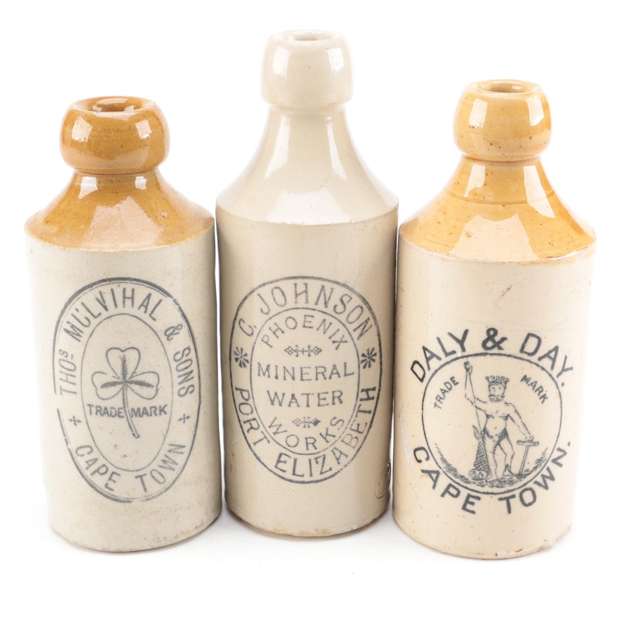 Vintage Cape Town and Port Elizabeth Stoneware Bottles