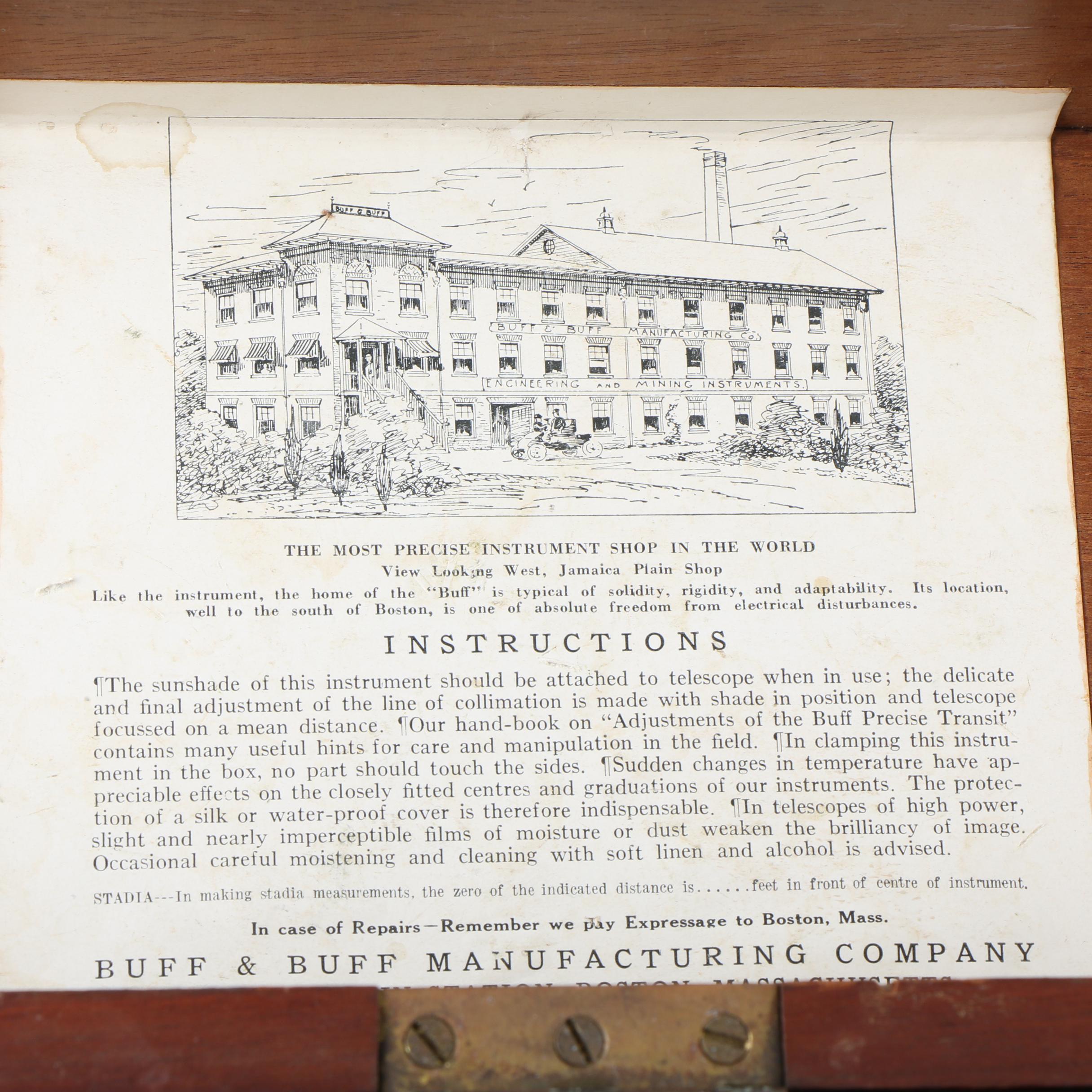 Antique Buff & Buff Manufacturing Company Surveyor Transit Instrument