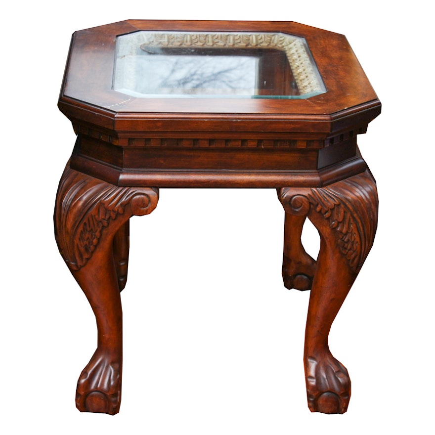 Glass Top Wooden End Table