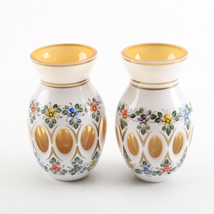 Pair of Bohemian Cased Amber Vases