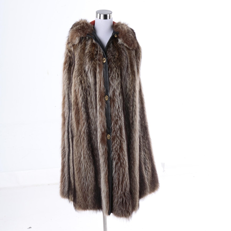 Vintage Bergdorf Goodman Raccoon Fur Hooded Cape