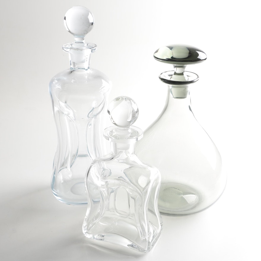 Holmegaard Style Hand Blown Glass Decanters