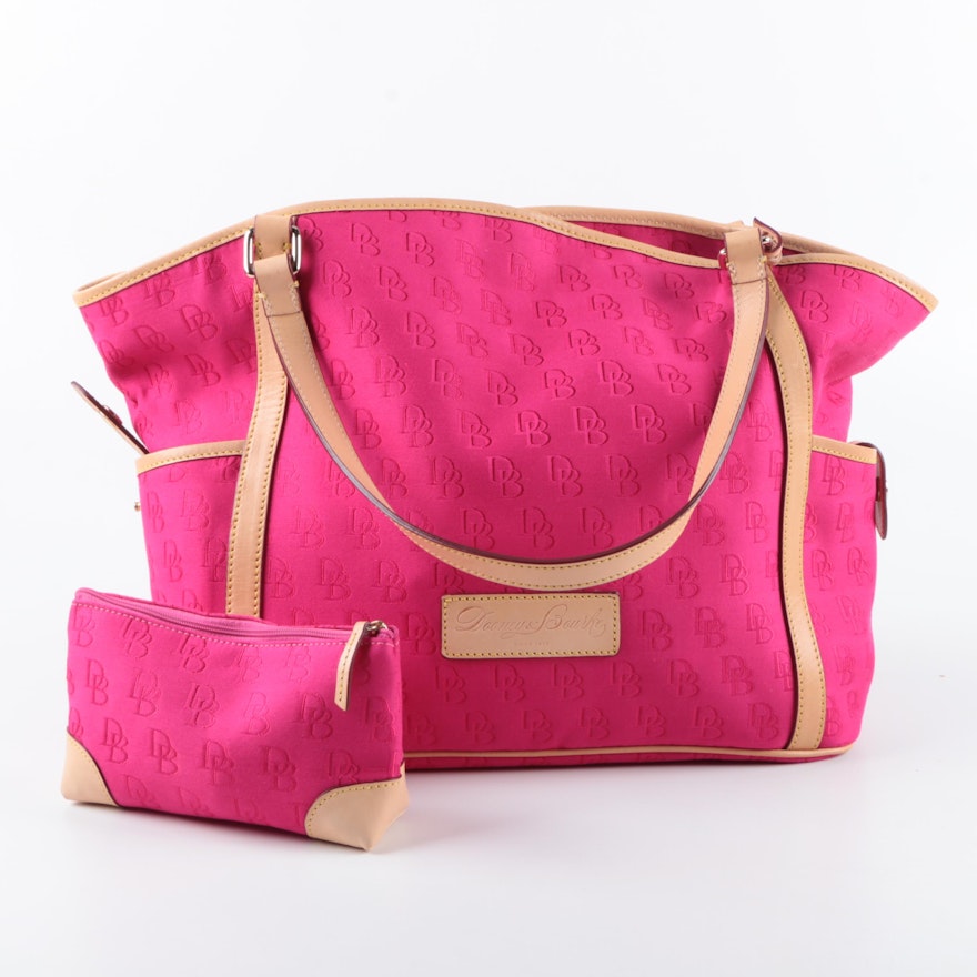 Dooney & Bourke Signature Hot Pink Canvas Tote and Pouch