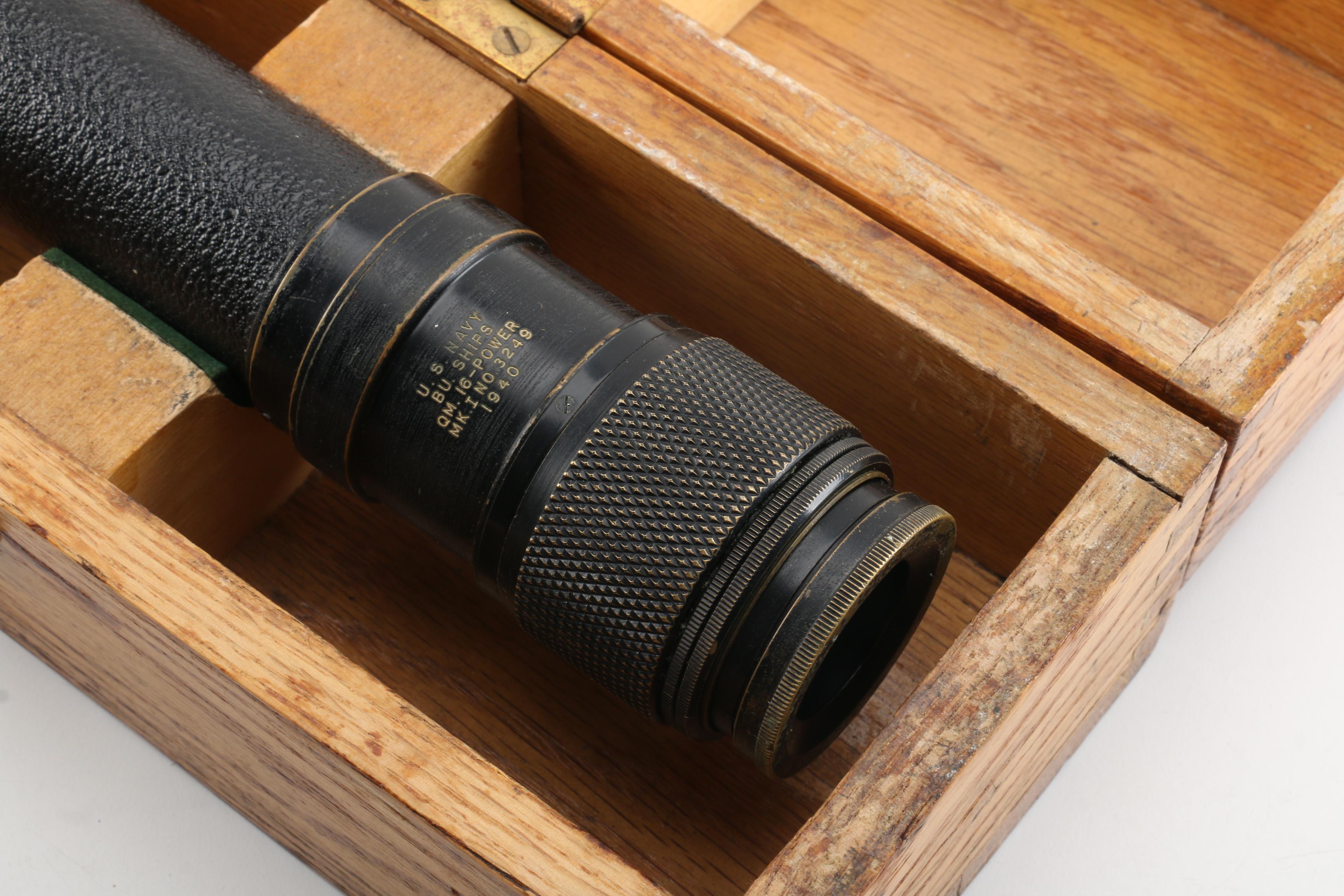 US Navy Spyglass c. 1940 by Kollmorgen Optical Corp. with Case