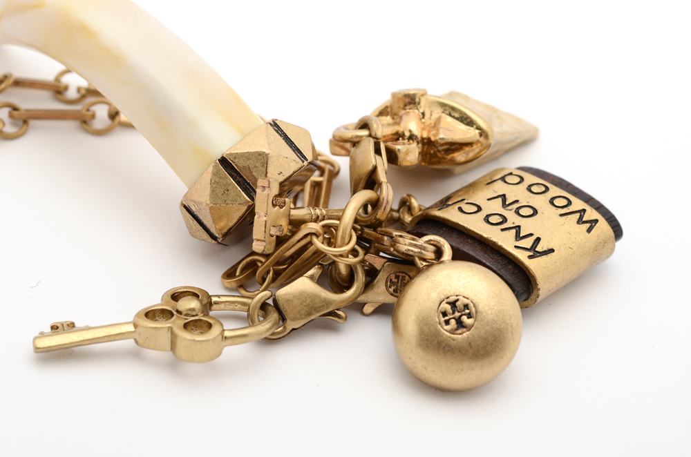 Tori Burch Gold Tone Charm Pendant Necklace