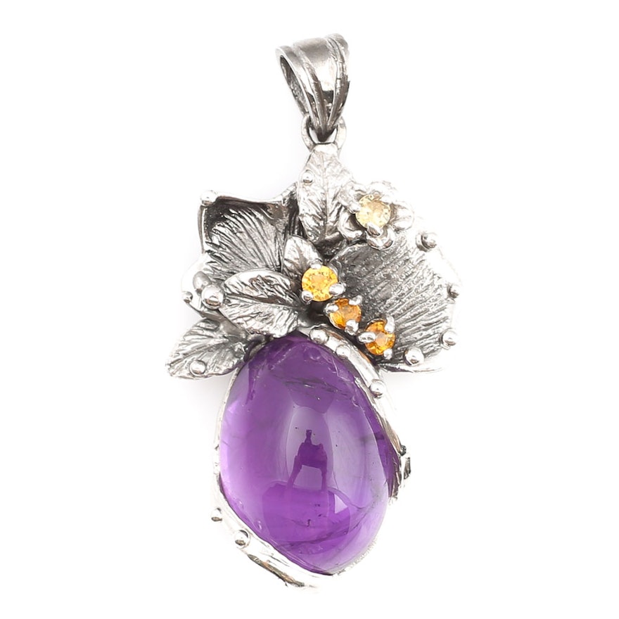 Oxidized Sterling 10.55 CT Amethyst, Citrine and Lemon Quartz Pendant