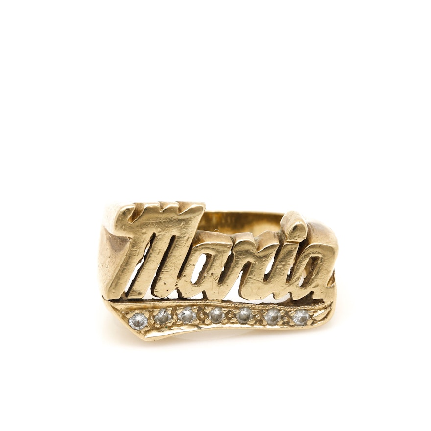 14K Yellow Gold Diamond "Maria" Nameplate Ring