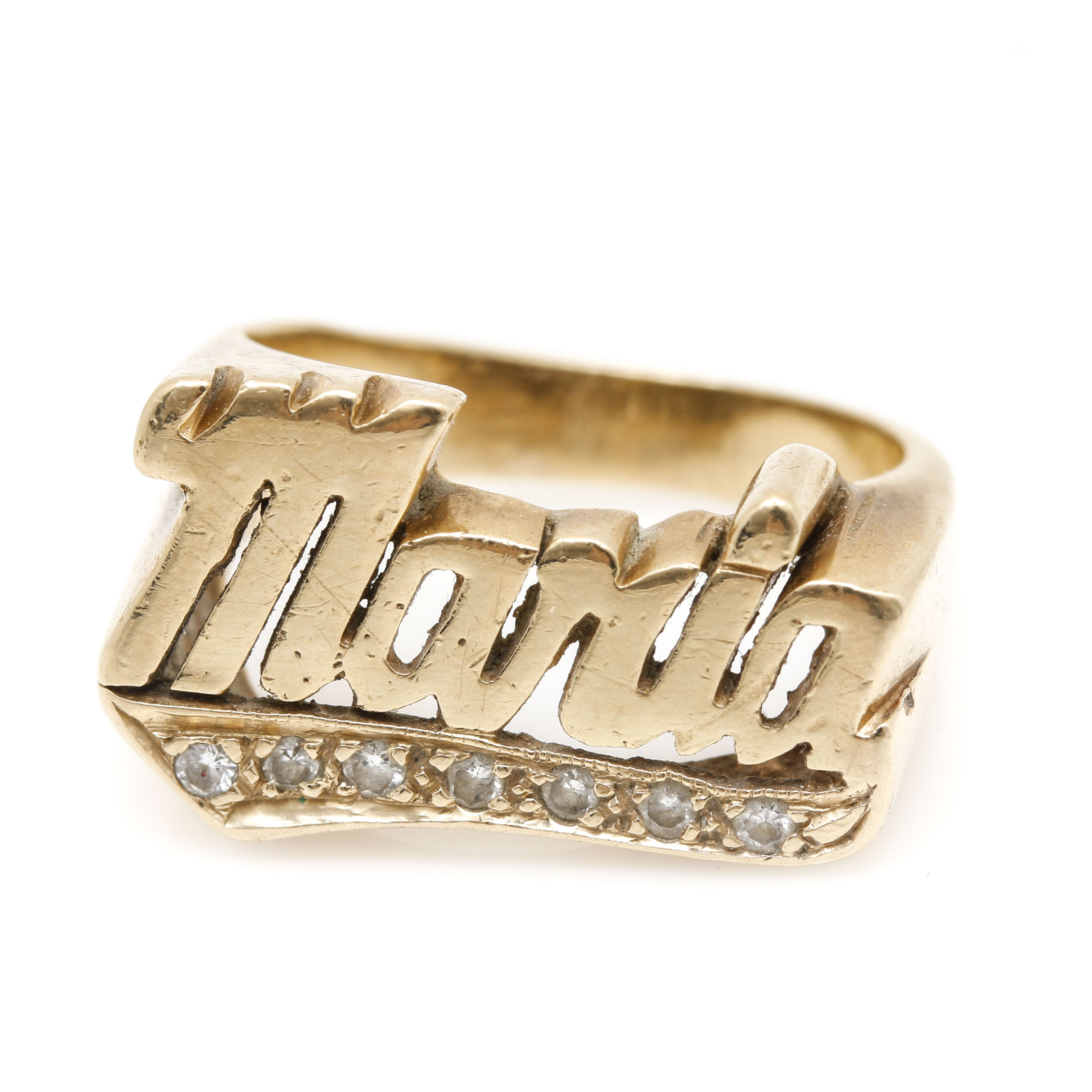 14K Yellow Gold Diamond "Maria" Nameplate Ring