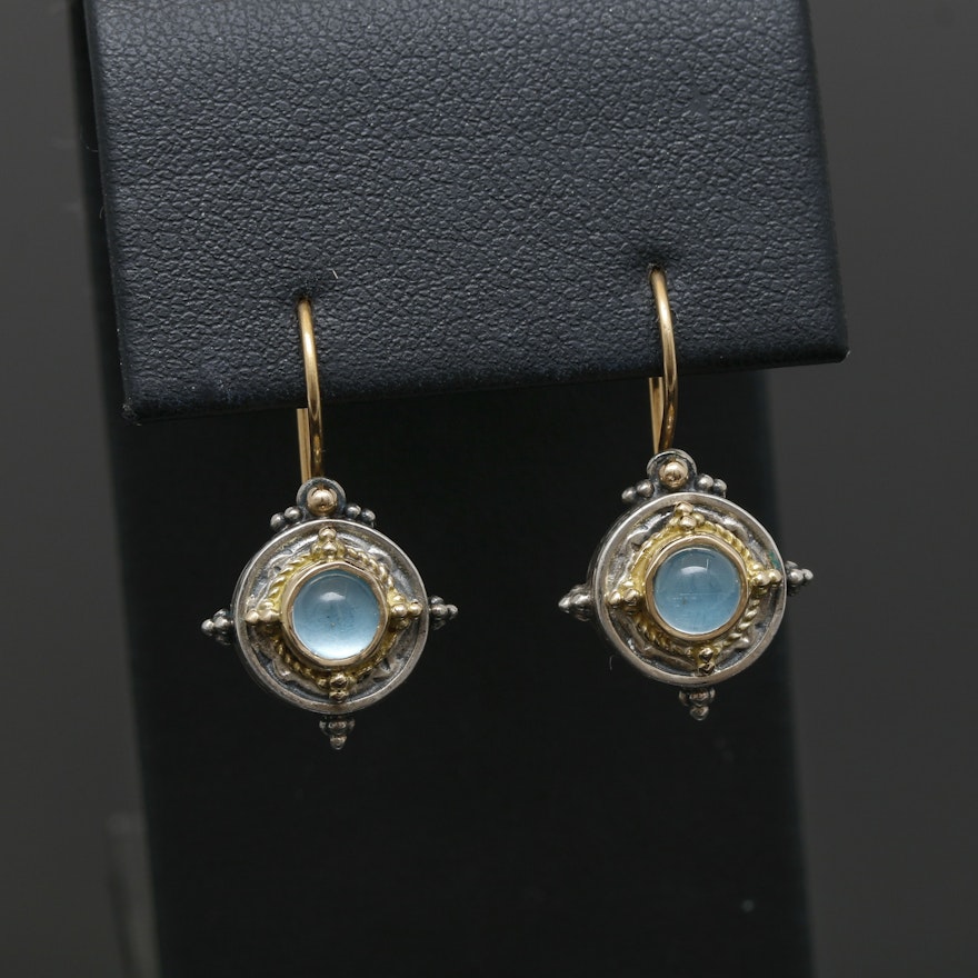 Konstantino Sterling Silver and 18K Yellow Gold Aquamarine Earrings