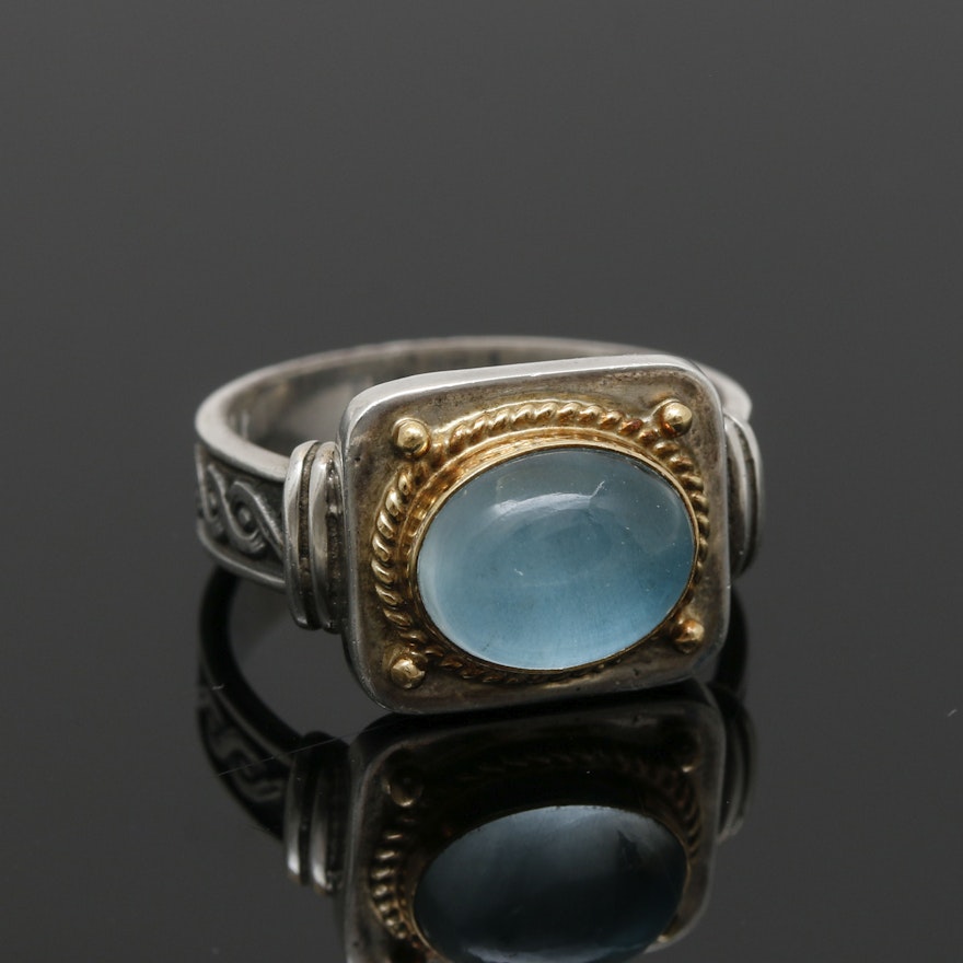 Konstantino Sterling Silver and 18K Yellow Gold Aquamarine Ring