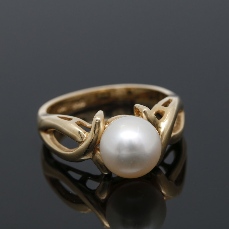 14K Yellow Gold Cultured Pearl Ring