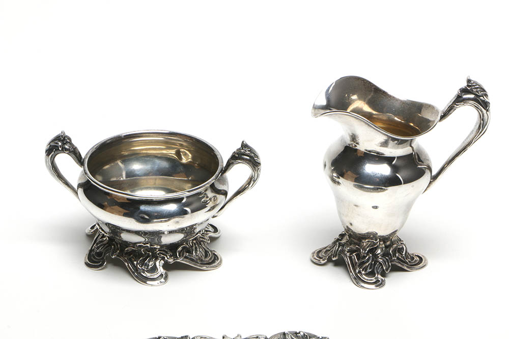 Sterling Silver Chased Iris Motif Coffee Service