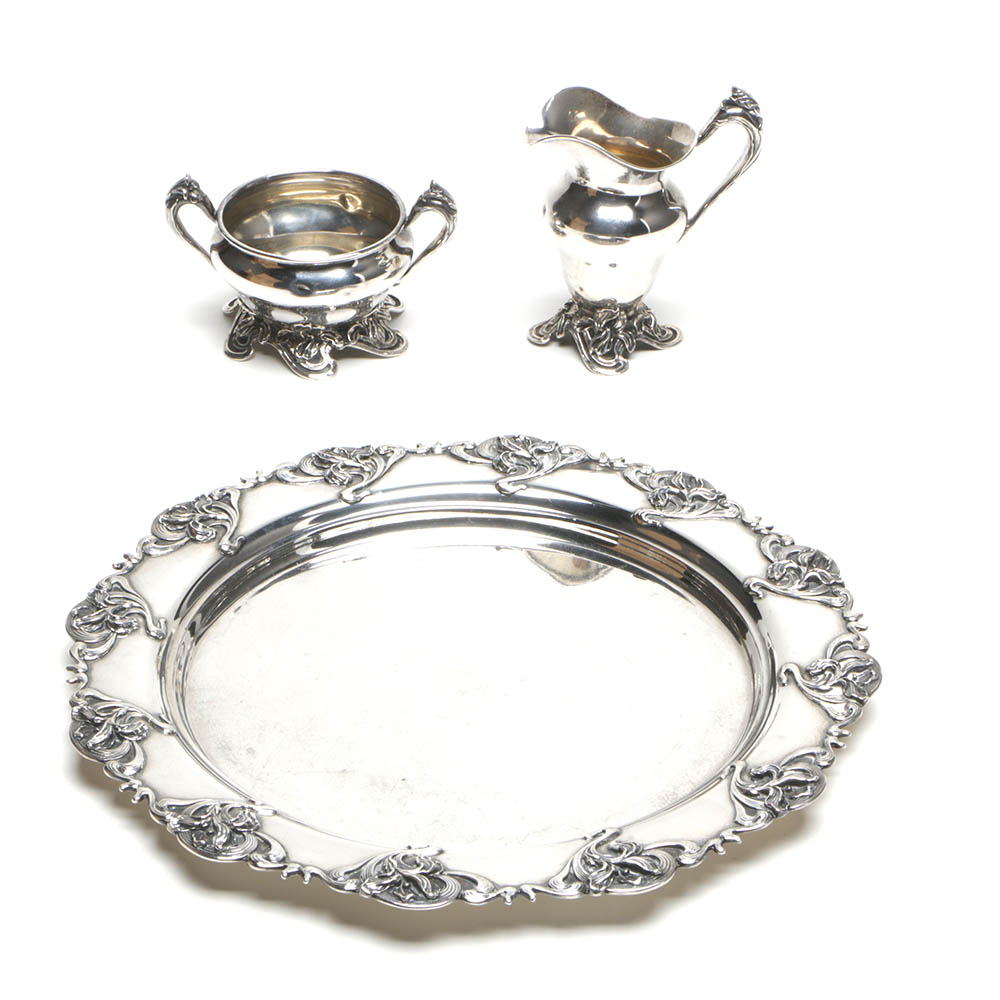 Sterling Silver Chased Iris Motif Coffee Service