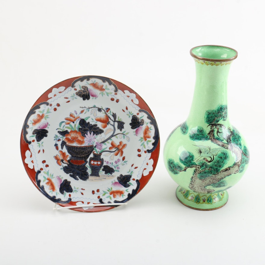 Chinese Enamel Vase and Imari Style Plate