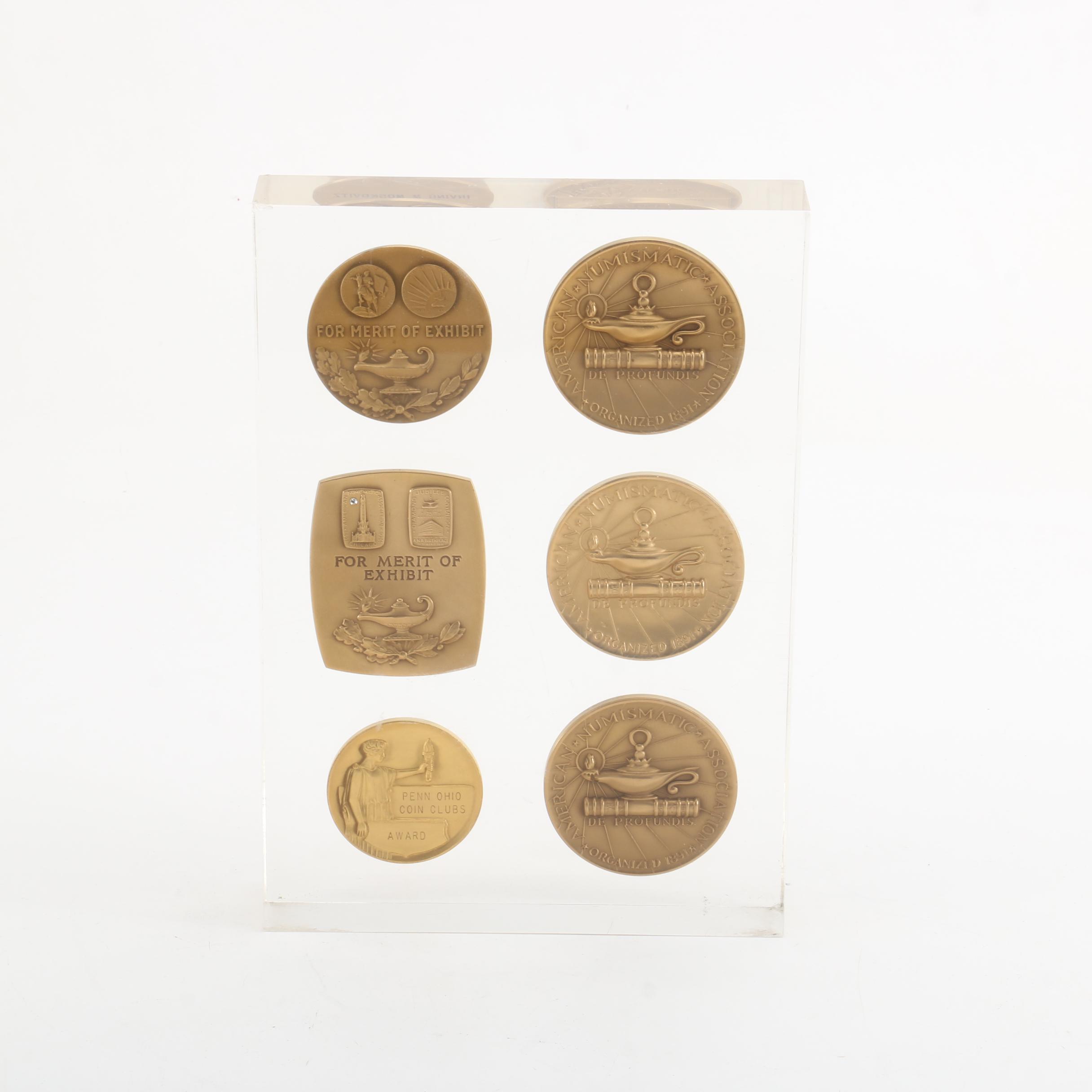 1960s Numismatic Award Medallions Mounted in Acrylic